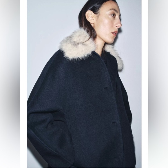 ZARA FAUX FUR COLLAR WOOL COAT - Picture 4 of 16